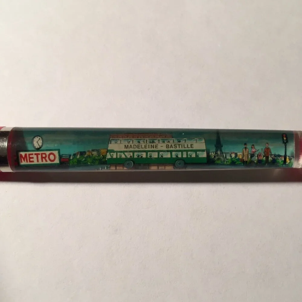 Paris France Floaty Pen Tour Eiffel Tower Arc de Triomphe Bus Moves by Metro Vtg